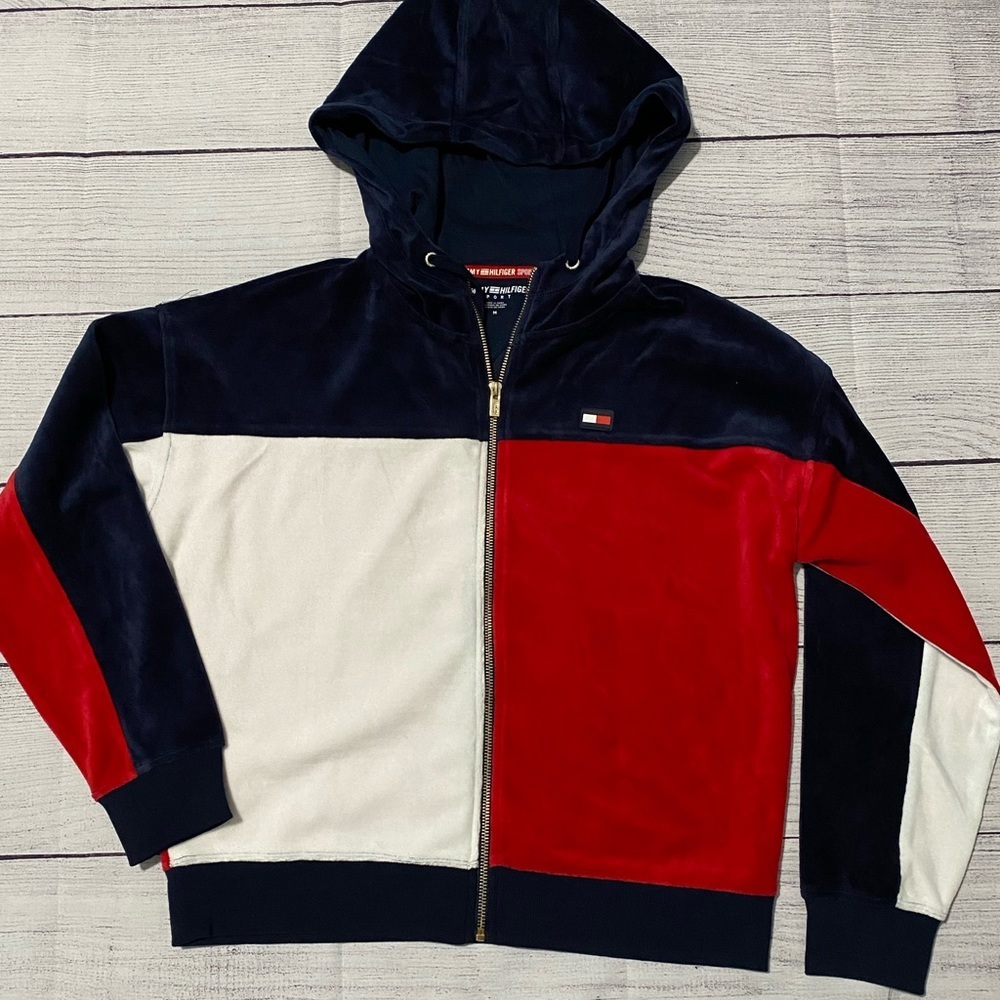 Tommy Hilfiger Colorblock Zip-Up Hoodie in Navy, Red & White